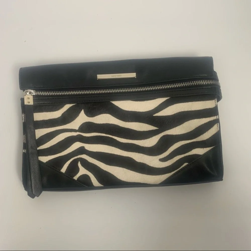 NINE WEST ZEBRA SHOULDER BAG/ CLUTCH leather and faux fur